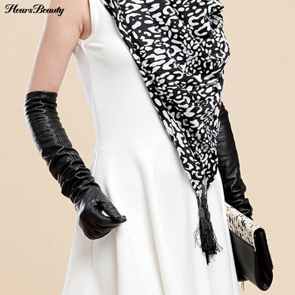 Hea-gloves ถุงมือแขนยาวหนังเทียมกันลมแบบเต็มนิ้วสําหรับช้อปปิ้ง