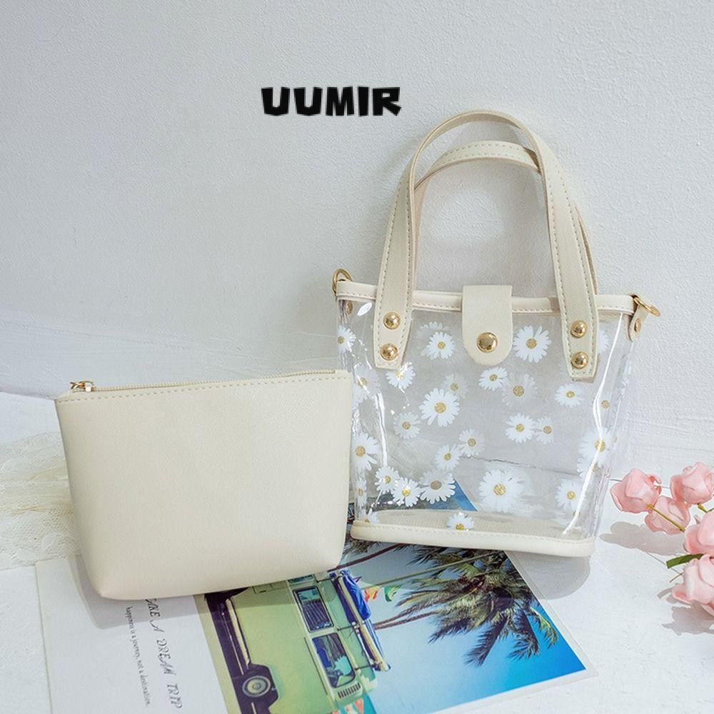 UUMIR กระเป๋าสะพาย 2 ใน 1,กระเป๋าเยลลี่ชายหาดน่ารัก,ของขวัญวันเกิดพีวีซีฤดูร้อนกระเป๋าสะพายข้างใสผู้หญิง