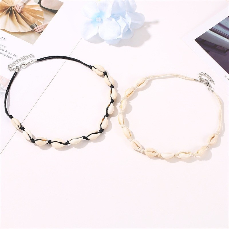 สร้อยคอเปลือกหอ สีขาว-สีดำพร้อมส่ง