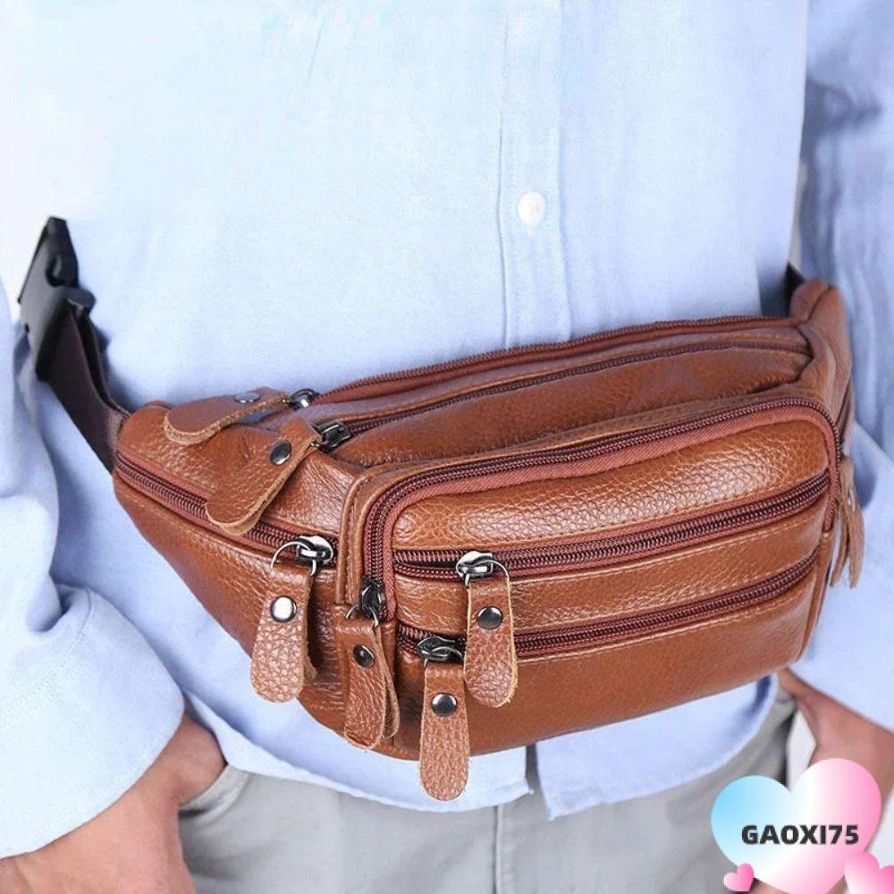 Goxi75 กระเป๋าใส่โทรศัพท์สําหรับเดินทาง, กระเป๋าคาดเอวผู้ชายหลายชั้นกันน้ํา, แฟชั่นหนัง PU ซิปกระเป๋าคาดเอวความจุขนาดใหญ่
