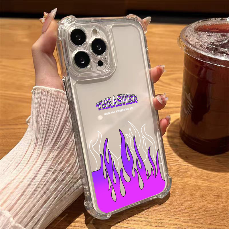 MAX เคสโทรศัพท์มือถือแบบใส กันกระแทก รูปแบบไฟสีม่วงลายการ์ตูน for 7 Plus X/XR 11/13/12/14/15 Plus เคสโทรศัพท์