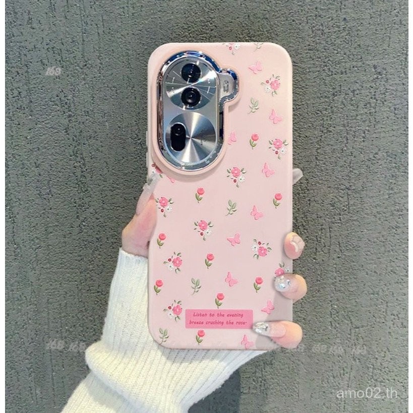 Oppo reno 11 12 10 pro 8t 11F 5g กรณี oppo A78 A98 5g A38 A18กรณีดอกทิวลิปดอกไม้ soft matte ซิลิโคนกันกระแทกพร้อมตัวป้องกันกล้องกรอบเลนส์ชุบเงินสไตล์ ins