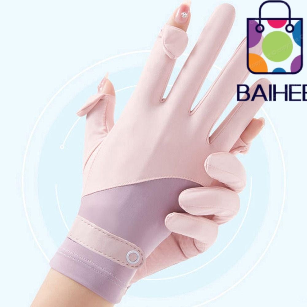 Baihee ถุงมือผ้าไหมน้ําแข็งไม่ลื่นป้องกันรังสียูวีหน้าจอสัมผัส Mittens