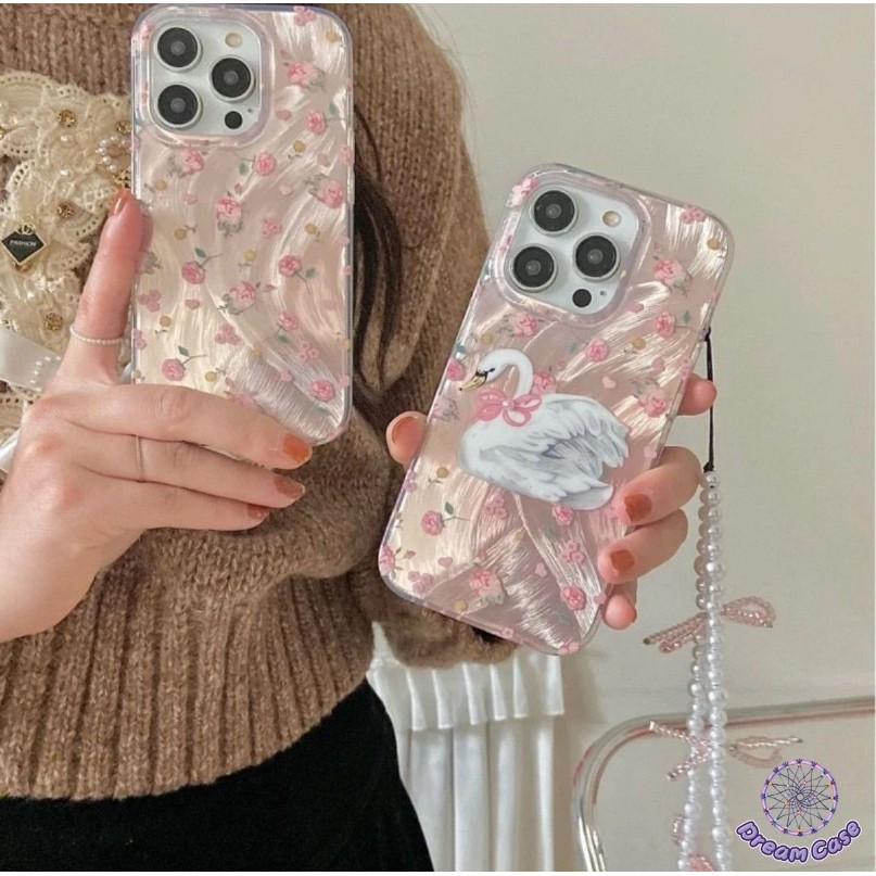 โรแมนติกกุหลาบหงส์น่ารักขนเส้นด้ายเคสสำหรับ OPPO A18 A9 A31 A38 A58 A57 A98 A15 A17 A78 A1K A16K A3s Reno 6 10 11 5 8T
