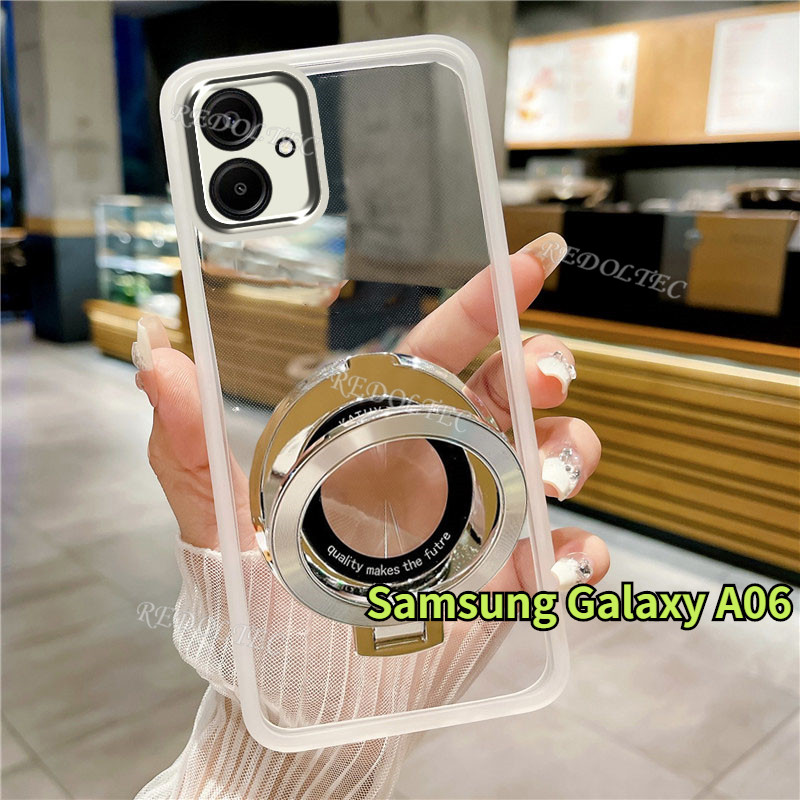 เคส Samsung Galaxy A06 2024 ดีไซน์ใหม่ที่วางขาตั้งแม่เหล็กปลอกใส SamsungA06 Samsung A 06 เคสโทรศัพท์แบบนุ่มใสบางพิเศษพร้อมการป้องกันเลนส์กล้อง