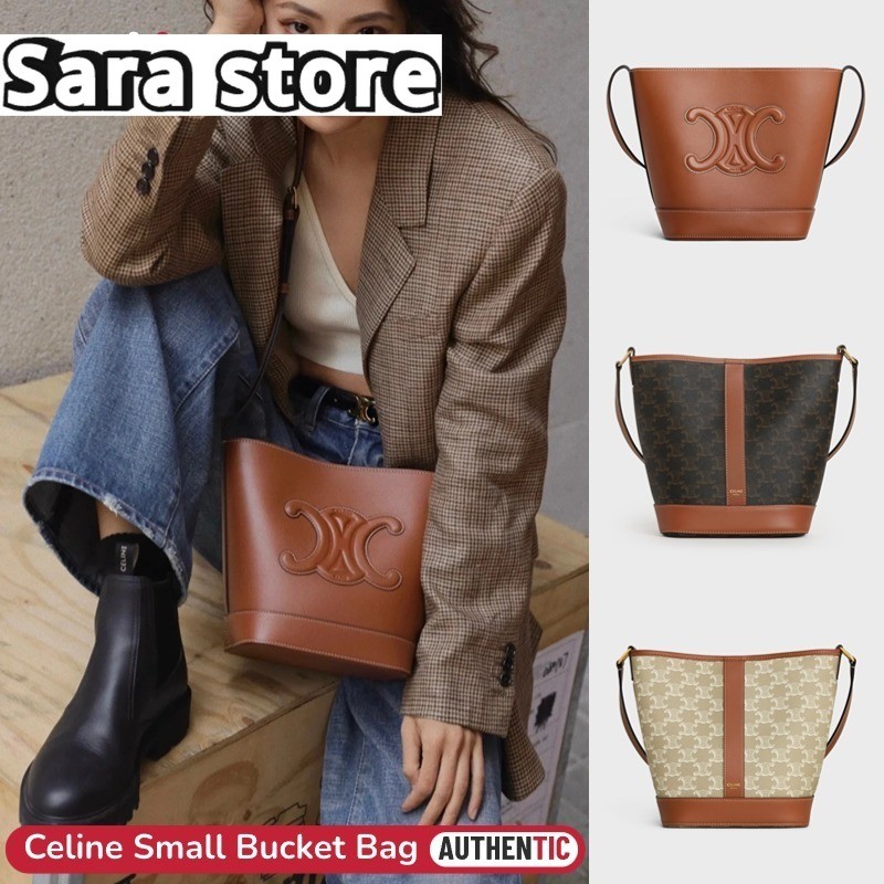 เซลีน CELINE Small Bucket Bag 22cm ถุงถัง กระเป๋าสะพายสตรี cowhide