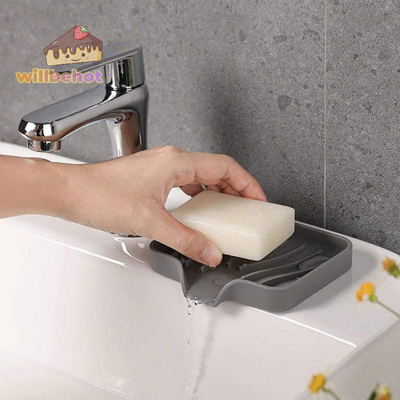 [WillbehotT] 1-packซิลิโคนท่อระบายน้ํากล่องสบู่ห้องครัวห้องน้ํา Anti-slip ถาดอ่างล้างจาน Creative ซักผ้าตารางถาดสบู่ฟรี Punch Drain Rack [ใหม่]