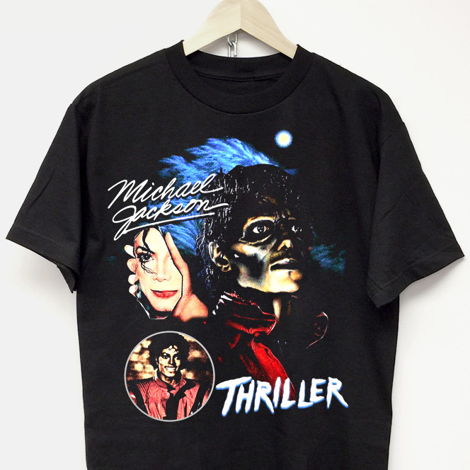 ใหม่ เสื้อยืด Michael Jackson Vtg Rap Tee Thriller Astroworld Tour Kanye West Merch 80