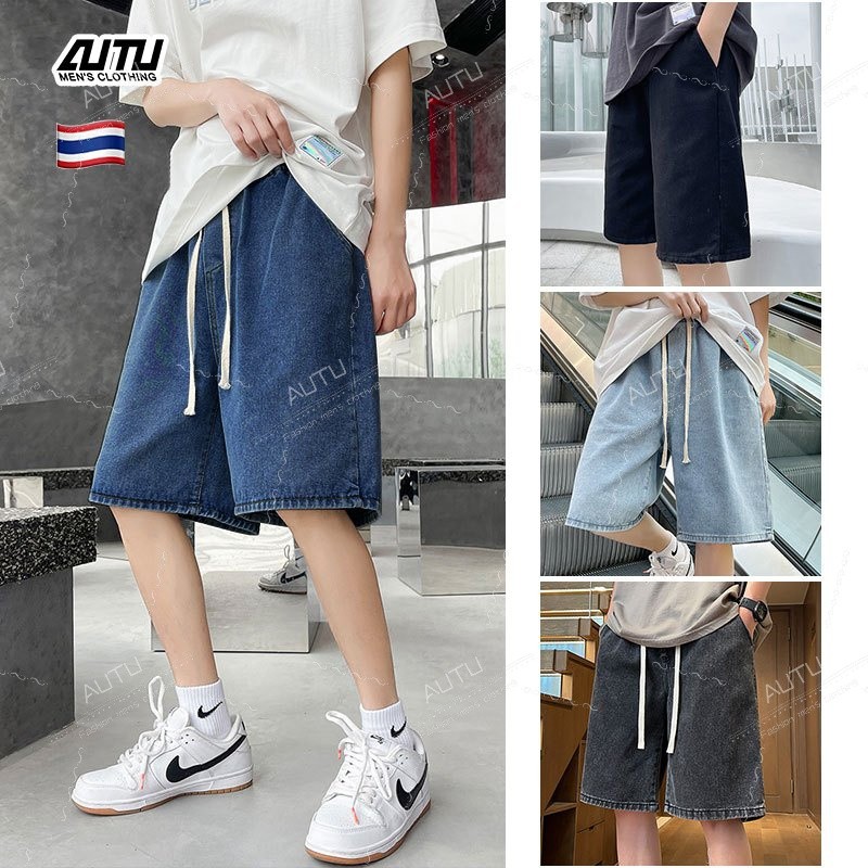 AUTU ใหม่ กางเกงขาสั้นผู้ชาย เอวยางยืด 4 สีให้เลือก สไตล์สตรีท กางเกง 3 ส่วน สไตล์เกาหลี