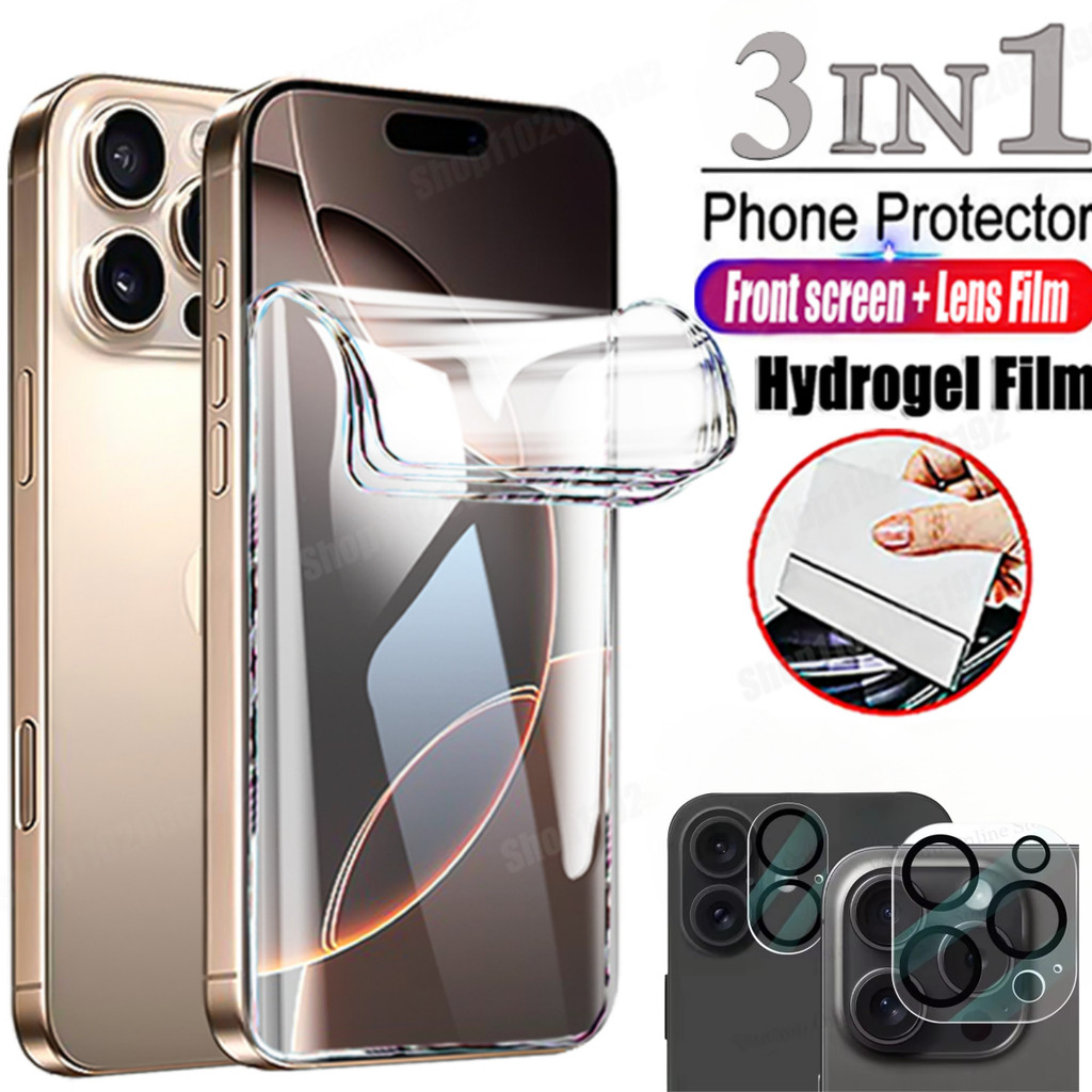 For iPhone 16 15 pro max 3 in 1 for ฟิล์มไฮโดรเจลไอโฟน ฟิล์มกันรอย กล้องกระจกนิรภัย สั่งตัดได้ทุกรุ่น รวมรุ่น สำหรับ for iPhone 14 pro 13 pro 12 Pro max/11/ X/ XS max/ 7/ 8/ 6 plus