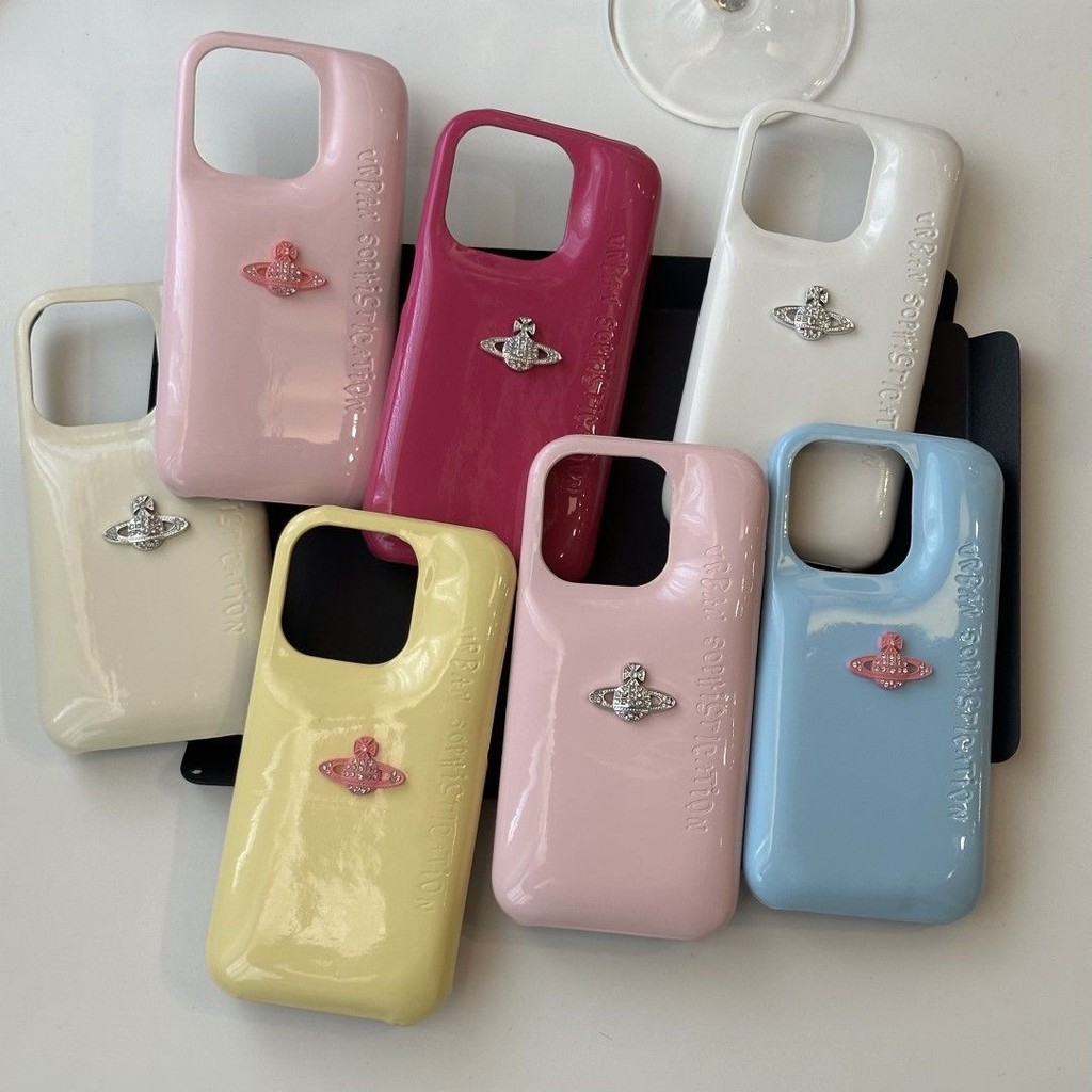 17promax Air Caseing Simple สีทึบ DIY เพชร Planet vivienne เคสโทรศัพท์สําหรับ iphone 16promax 15 14 13 12 11 promax XsMax XR X Xs 7 8 plus ครึ่งแพ็คเคสโทรศัพท์