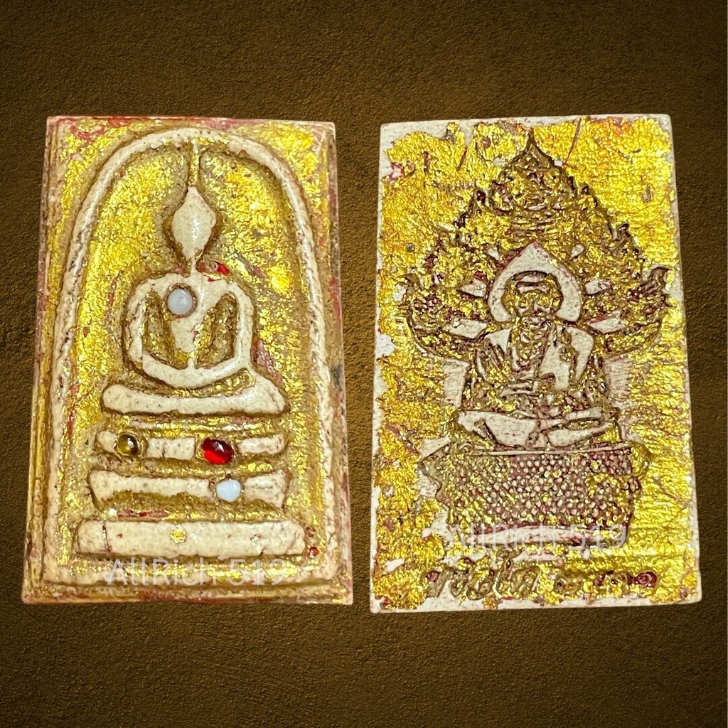 สมเด็จพิมพ์ประทานฝังเม็ดพระธาตุ หลังภาพเขียน พระนาคปรกสมเด็จโต ขรัวโต 2411 เนื้อผง ลงรักปิดทองเก่า