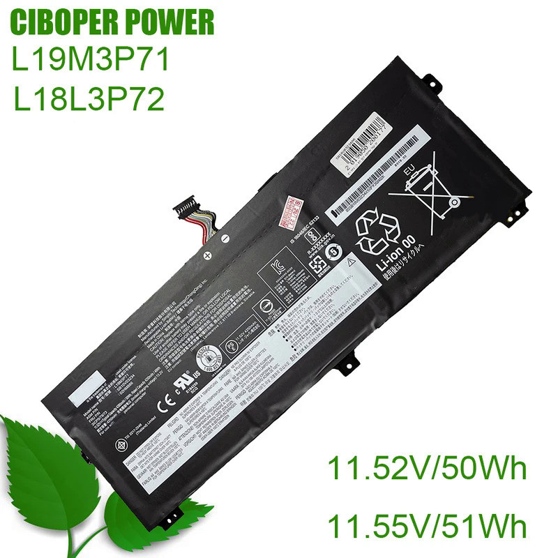 CP Genuine Laptop Battery L18L3P72 L19M3P71 50Wh For Yoga X390 Series Notebook SB10K97659 02DL021 02