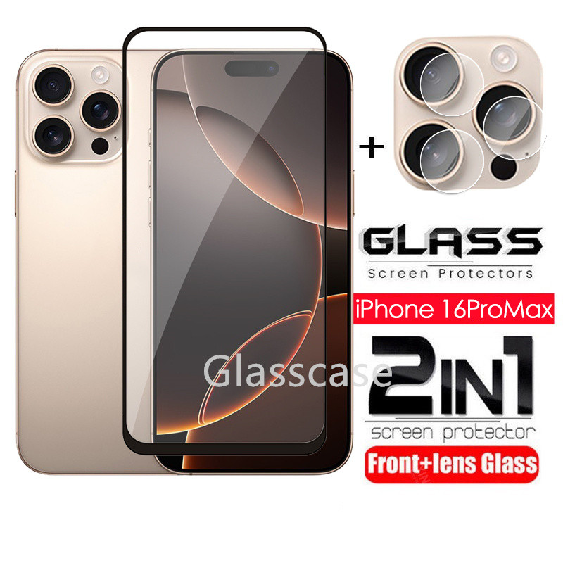 2 in 1 ป้องกันหน้าจอฟิล์มกระจกนิรภัยสําหรับ iPhone 16 15 14 13 12 11 Pro Max Mini 16 15 14 Plus iPhone16 คลุมทั้งหมดฟิล์มด้านหน้าป้องกันหน้าจอกระจกกลับกล้องเลนส์ฟิล์ม