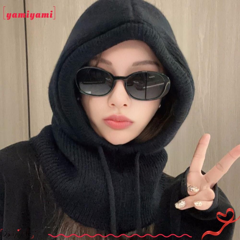 Yamiyami Balaclava หมวก, Windproof ถักเสื้อสวมหัวหมวก, แหวนอบอุ่นผ้าพันคอคอ Muffler เส้นด้ายขนสัตว์หมวกสกีผู้หญิง Man