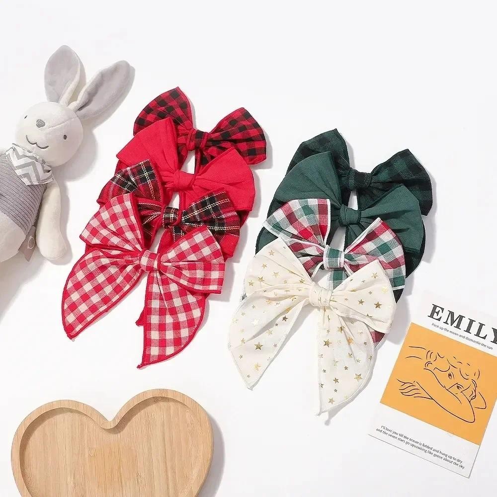 5.7 นิ้ว Cheer Bowknot Hairpin คลาสสิกลายสก๊อตคริสต์มาสสีผ้าคลิปผม Handmade สําหรับเด็กเด็กทารกอุปกรณ์เสริมผม 1PC