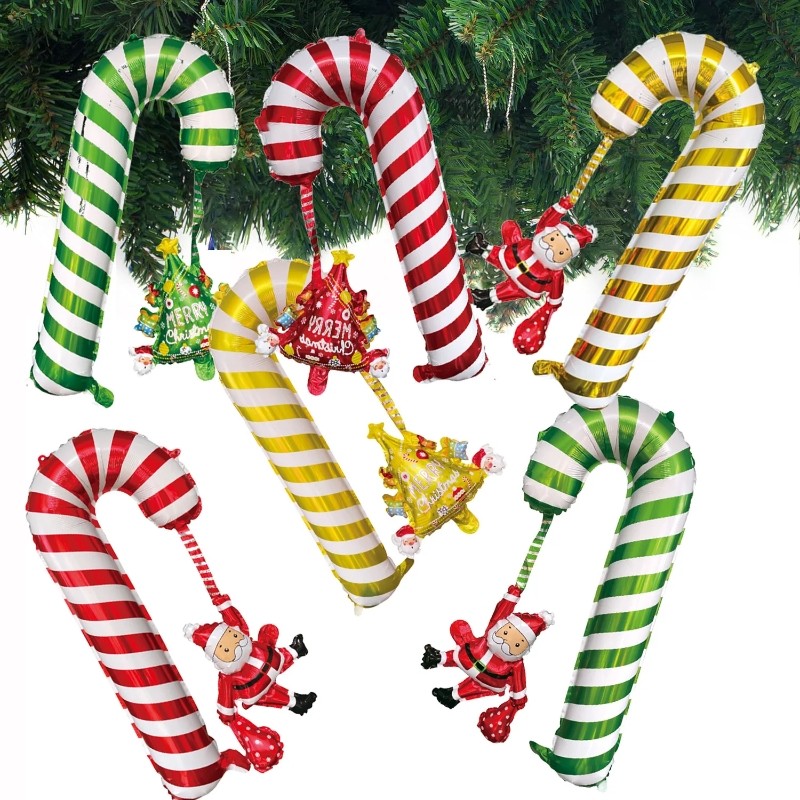 Twisted Crutch Candy Cane บอลลูนคริสต์มาสฟอยล์บอลลูนสําหรับ Xmas ของขวัญ Holiday Decor Party