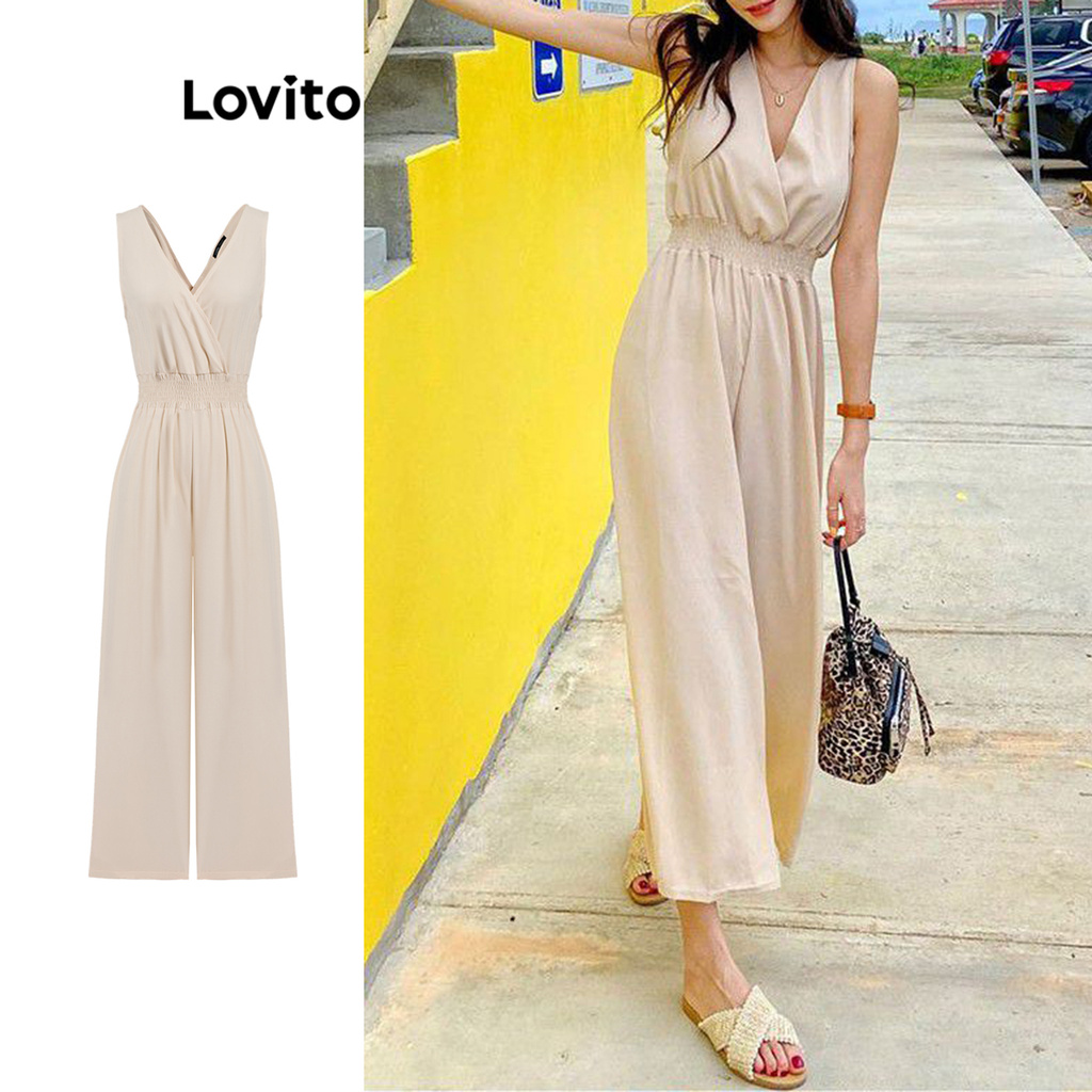 Lovito จั๊มสูทขายาวธรรมดาสำหรับผู้หญิง L105MD626