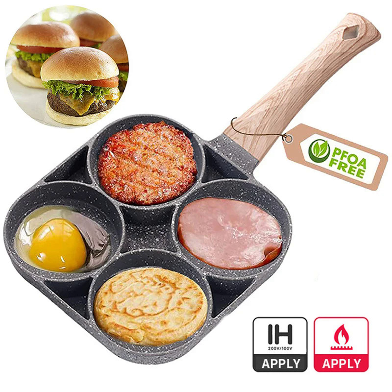 Egg Frying Pan Nonstick Pancake Pans 4-Hole Cookware Pancake Pan Egg Burger Ham Pan Suitable for Gas