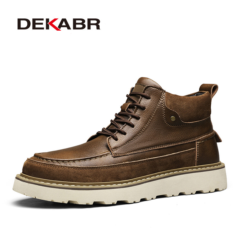 Dekabr คุณภาพผู้ชายรองเท้าบู๊ตหิมะแฟชั่น Retro หนังไมโครไฟเบอร์ Plush Leisure ฤดูใบไม้ร่วงฤดูหนาวกันน้ํา Mens Casual ข้อเท้ารองเท้า
