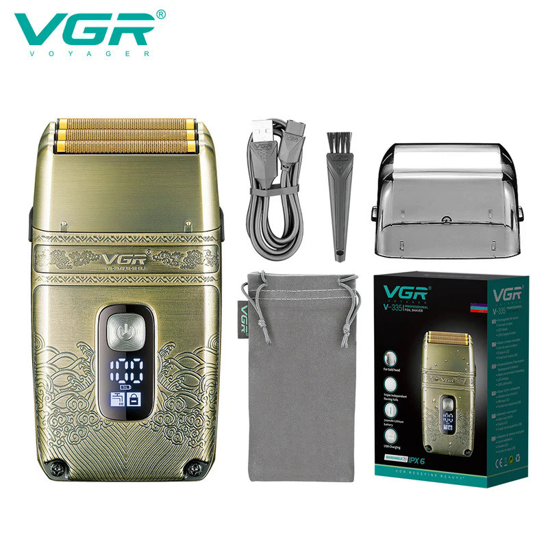 VGR Electric Shaver Professional Shaver Metal Beard Trimmer Titanium Blade Triple Foil Shaver for Ba