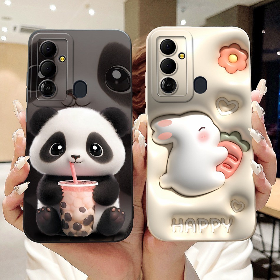 Tecno Pop 6 Go BE6j เคสป้องกันเลนส์ Pop6 Go เคสซิลิโคนอ่อนนุ่มลายการ์ตูนแพนด้าน่ารัก
