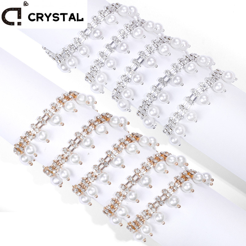 Ducrystal 1 หลา Rhinestone Pearl Trimming Chain เย็บคริสตัลพู่โซ่สําหรับงานฝีมือ DressDecoration