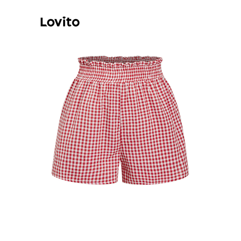 Lovito กางเกงขาสั้นทรงฟริลลายสก็อตน่ารักสำหรับผู้หญิง L104ED971