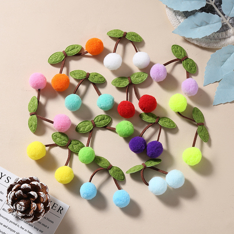 Felt Ball ใบไม้เชอร์รี่แพทช์ Pompon Appliques สําหรับคลิปผมอุปกรณ์เสริมเสื้อผ้าอุปกรณ์เย็บผ้า
