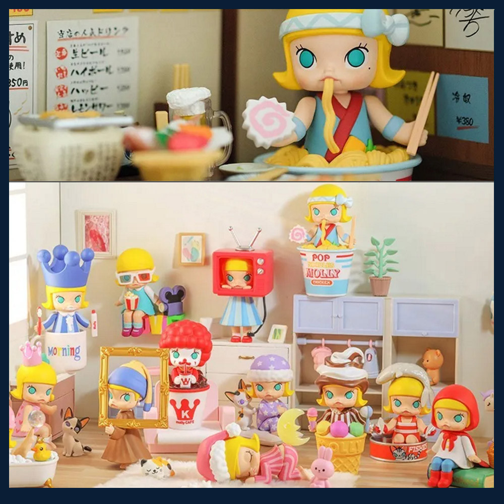 Popmart POPMART MOLLYs Day Series อินเทรนด์เล่นของแท้ Mystery Box ตุ๊กตาน่ารักของเล่นรูปเครื่องประดับตกแต่งของขวัญสาว