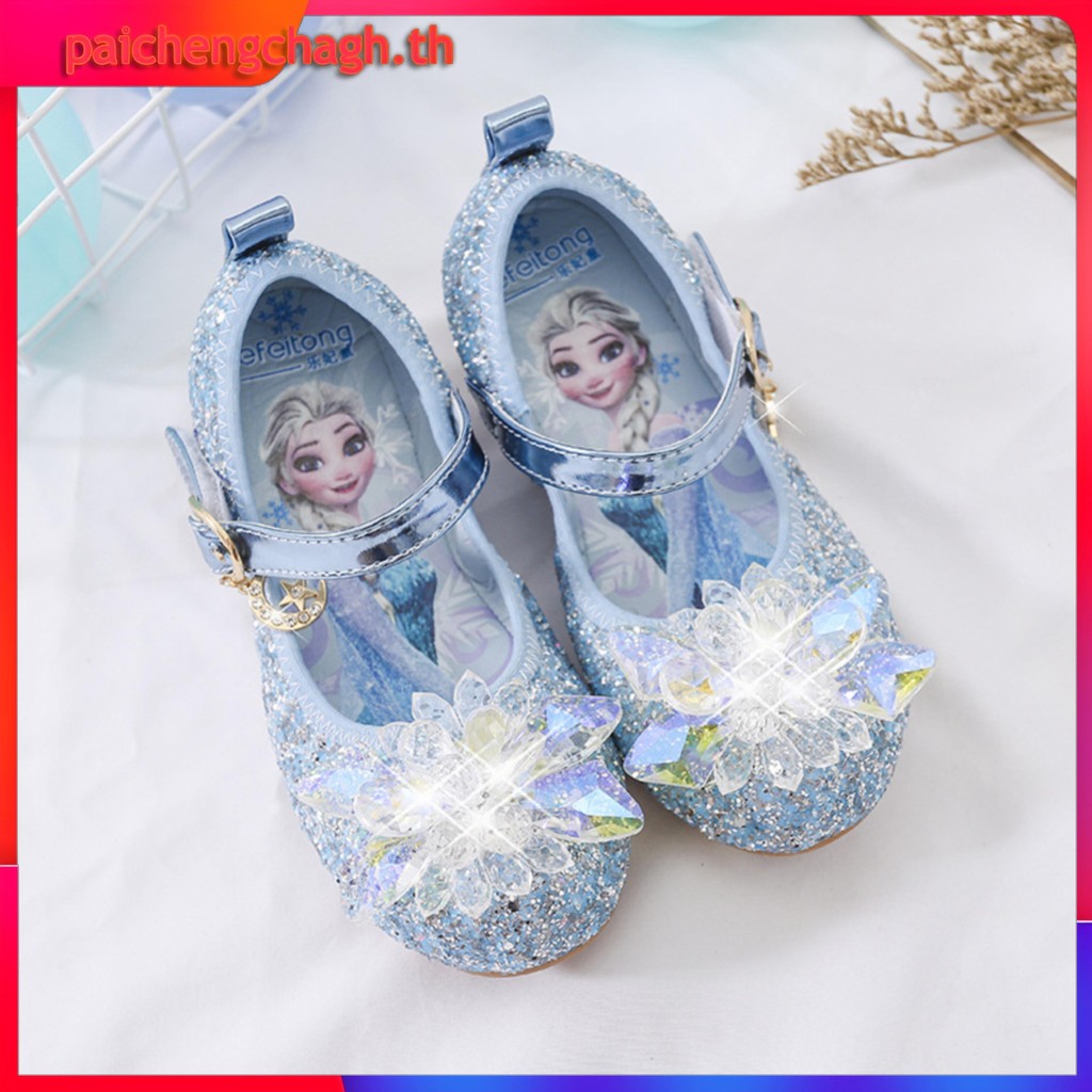 YA ZHOU LONG แฟชั่นรองเท้าแก้วเจ้าหญิงเอลซ่า รองเท้าส้นแบนของสาวๆ สวมใส่สบาย อ่อนนุ่ม