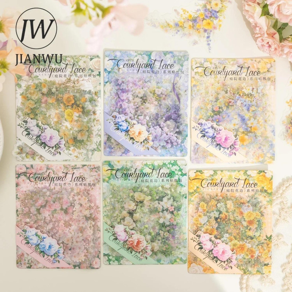 Jianwu Garden Lace Series Vintage ดอกไม้ขอบวัสดุภูมิทัศน์ Collage PET สติกเกอร์ Creative DIY Journal เครื่องเขียน