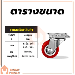 ลูกล้อ PU สีแดง ลูกล้อรถเข็น ล้อเก้าอี้1.5นิ้ว 2นิ้ว โพรียูรีเทน ลูกล้อโพรียูรีเทน หมุนได้