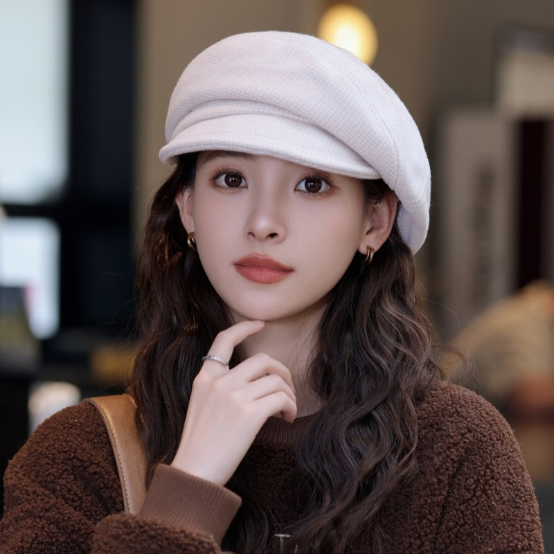 มิสโคอิ [พร้อมสต็อก] ลายสก๊อตหมวกหญิงฤดูใบไม้ร่วงฤดูหนาวสไตล์ใหม่เกาหลีรุ่นอินเทรนด์ ผู้มีอิทธิพล หมวกแปดเหลี่ยมหมวกอังกฤษย้อนยุคแฟชั่นจิตรกรหมว