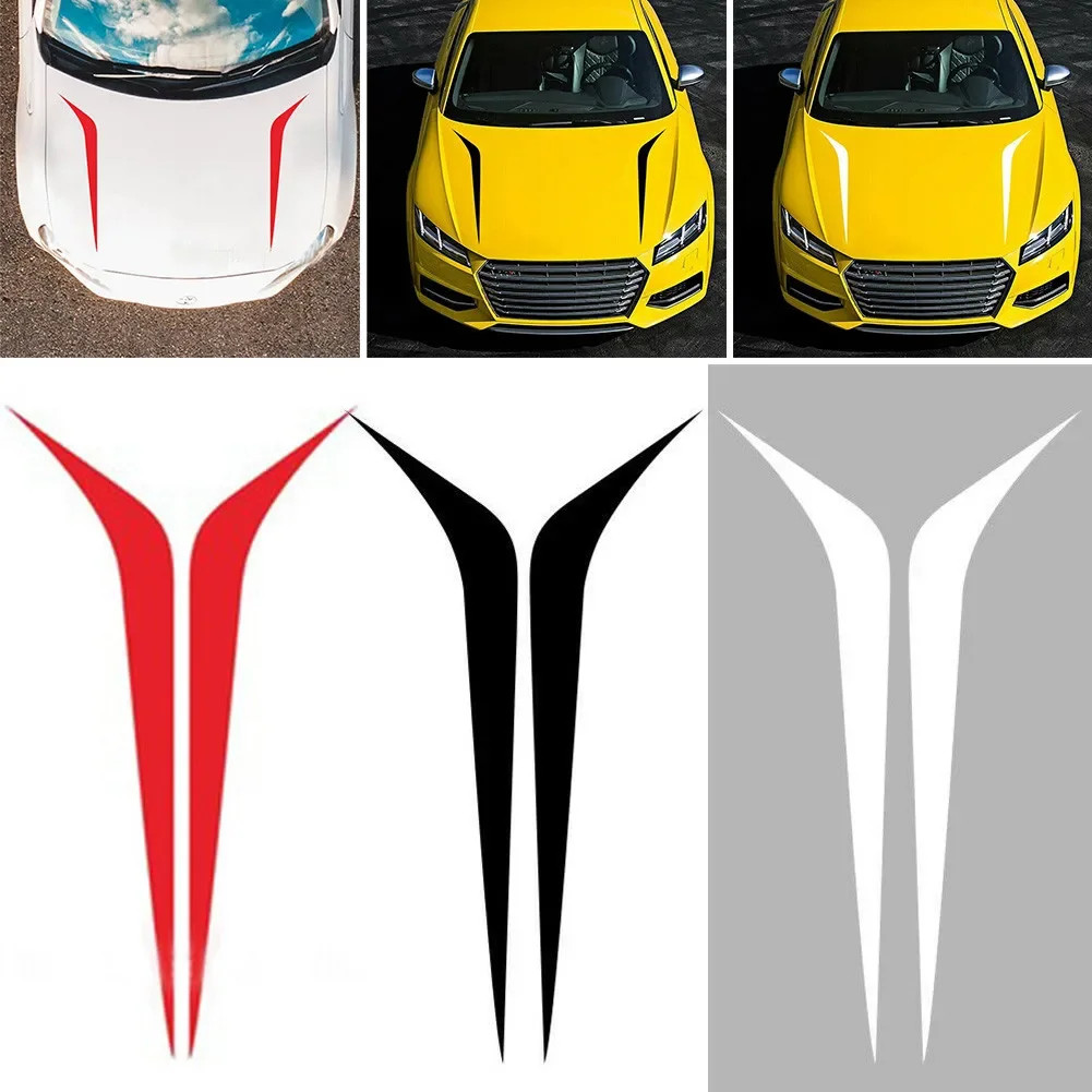 2 ชิ้นรถ Hood สติกเกอร์ Auto Hood Stripes สติกเกอร์ DIY Bonnet อุปกรณ์ตกแต่งสําหรับ BMW Honda Toyota สติกเกอร์รถและ Decals