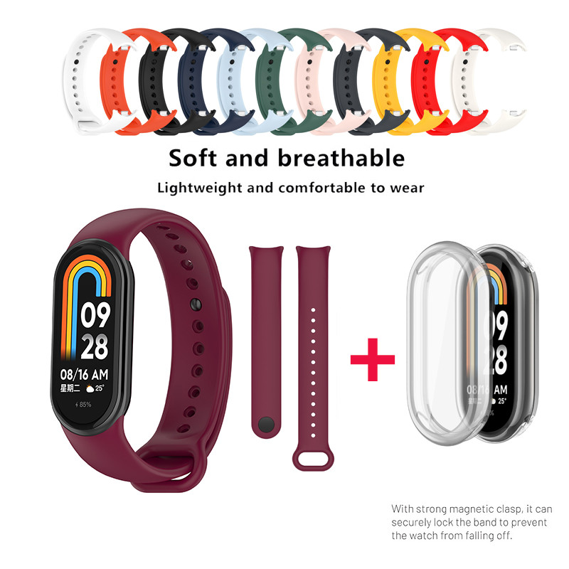 สายรัด 2-IN-1 + เคสซิลิโคนอ่อนนุ่มสําหรับ Xiaomi Band 9 / 8 สําหรับ Miband 9