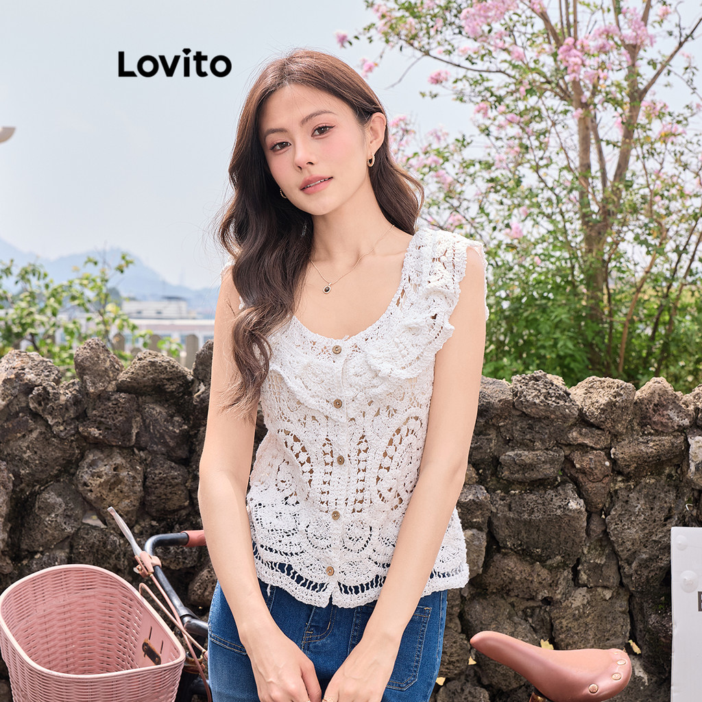 Lovito เสื้อเบสิคธรรมดาหรูหราสำหรับผู้หญิง L105MD609