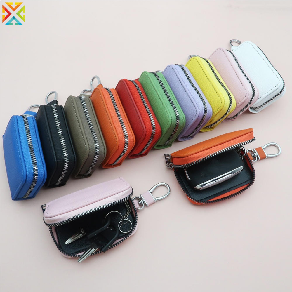 ผู้ชาย Key Holder Housekeeper หนังกระเป๋าสตางค์กุญแจรถ Key Organizer ผู้หญิงพวงกุญแจครอบคลุมซิป Key Case กระเป๋า Unisex