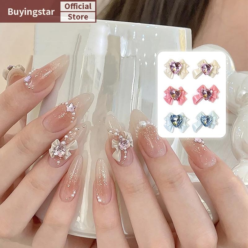 Zcx 10pcs 3D เรซิ่น Bowknot เล็บ Ch เพชรสีชมพูริบบิ้นโบว์ Rhinestone เครื่องประดับอะไหล่ตกแต่งเล็บ DiIY Salon อุปกรณ์เสริมของขวัญ VO