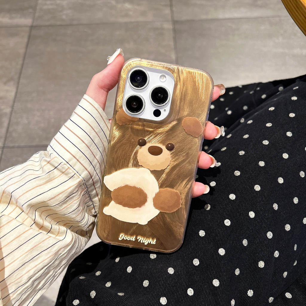 Ins น่ารักหมีสีน้ําตาลรูปแบบขนนกเส้นด้าย Anti-Fall เคสโทรศัพท์สําหรับ iPhone 16 Promax 15 Promax 12 13 Mini 14plus 11 Pro Max X XS XR XS Max 7 8 plus Se2020