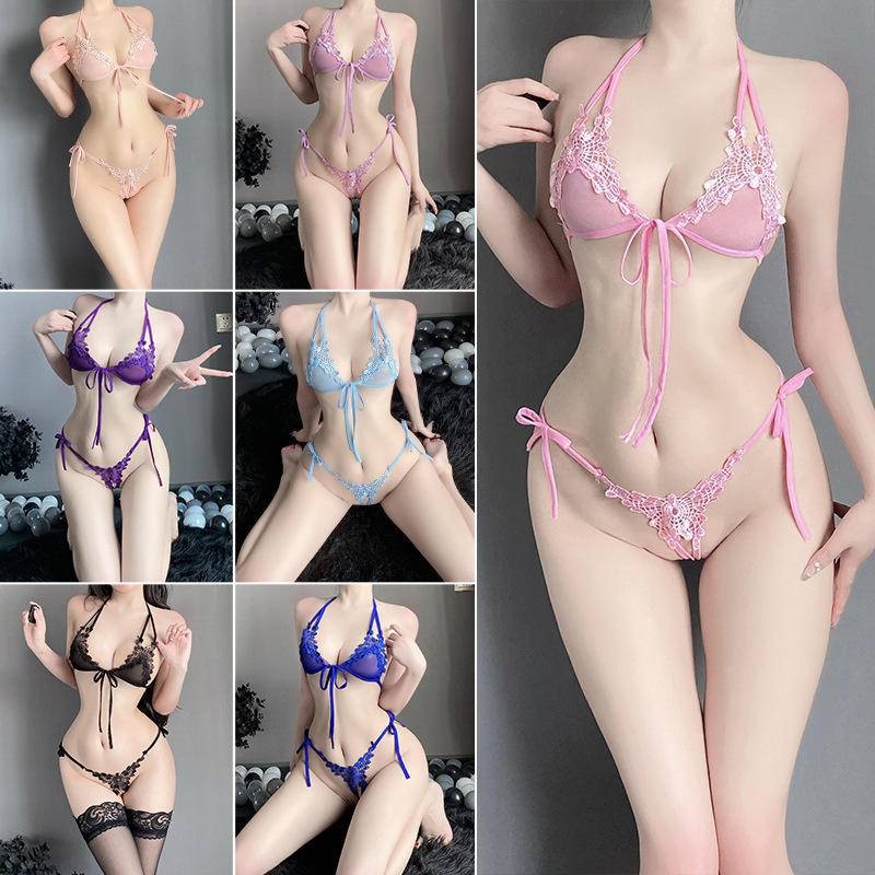เซ็กซี่เซ็กซี่สามจุดชุดชั้นในหลงใหลเกลี้ยกล่อมหน้าอกเล็กแสดงสาวใหญ่บริสุทธิ์ความปรารถนาลมผูกขึ้นชุดชั้นใน + กางเกง