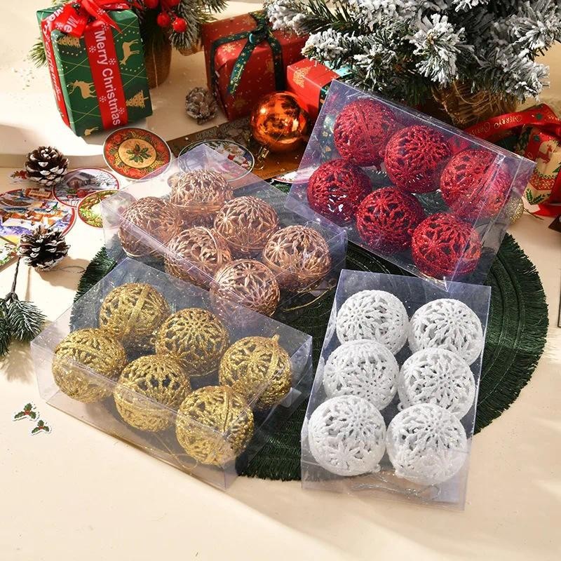 6 ชิ้น Hollow Christmas Balls เครื่องประดับต้นคริสต์มาสแขวนจี้ Party Home Decor