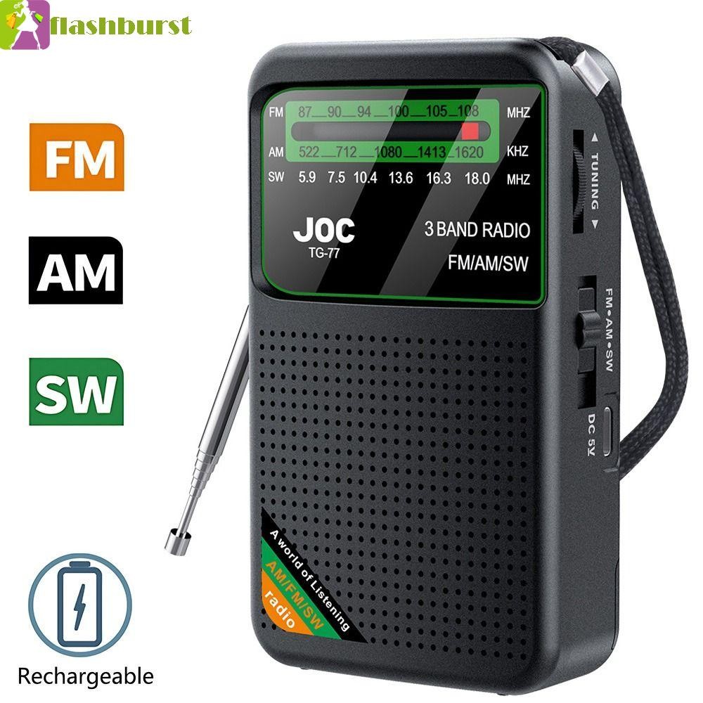 Flashburst วิทยุ FM AM SW, Type-C ชาร์จ HD หน้าจอแสดงผลแบตเตอรี่ดําเนินการวิทยุ, แบบพกพาดังมัลติฟังก์ชั่ทรานซิสเตอร์ตัวชี้กระเป๋าวิทยุผู้สูงอายุ