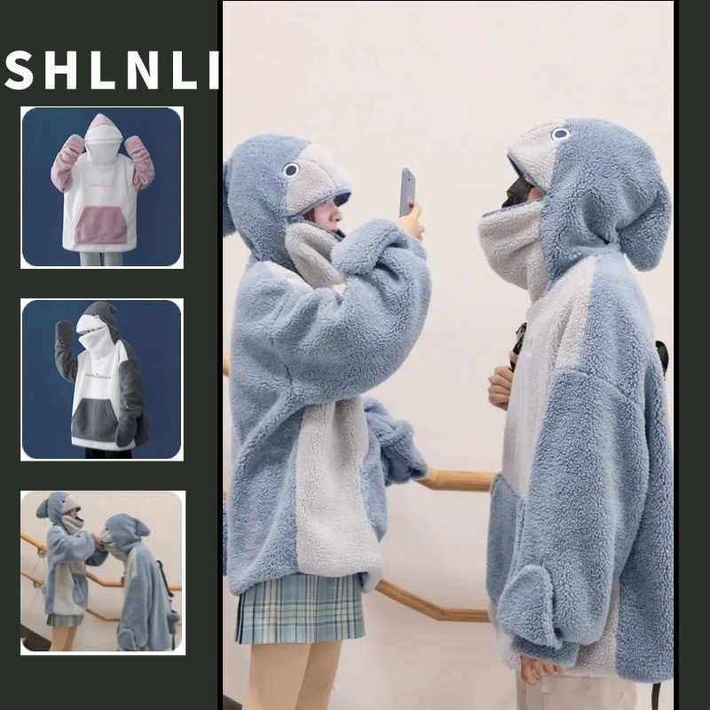 ฤดูใบไม้ร่วงฤดูหนาวผู้หญิงน่ารักตลกฉลามรูปร่างเสื้อกันหนาวหมวกแฟชั่นเกาหลีสบายๆหลวมทุกการแข่งขันขนาดใหญ่ข้นเสื้อกันหนาวหมวก