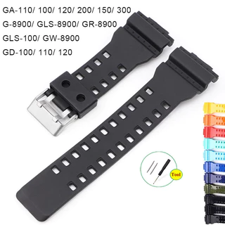 สายนาฬิกาซิลิโคนสําหรับสร้อยข้อมือ Casio นาฬิกาดิจิตอล GA110 100 120 200 150 300 G8900 GLS8900 GR8900 GLS100 GW8900 GD100 110 120 สายนาฬิกาผู้ชายผู้หญิงนักเรียนเข็มขัดข้อมือ