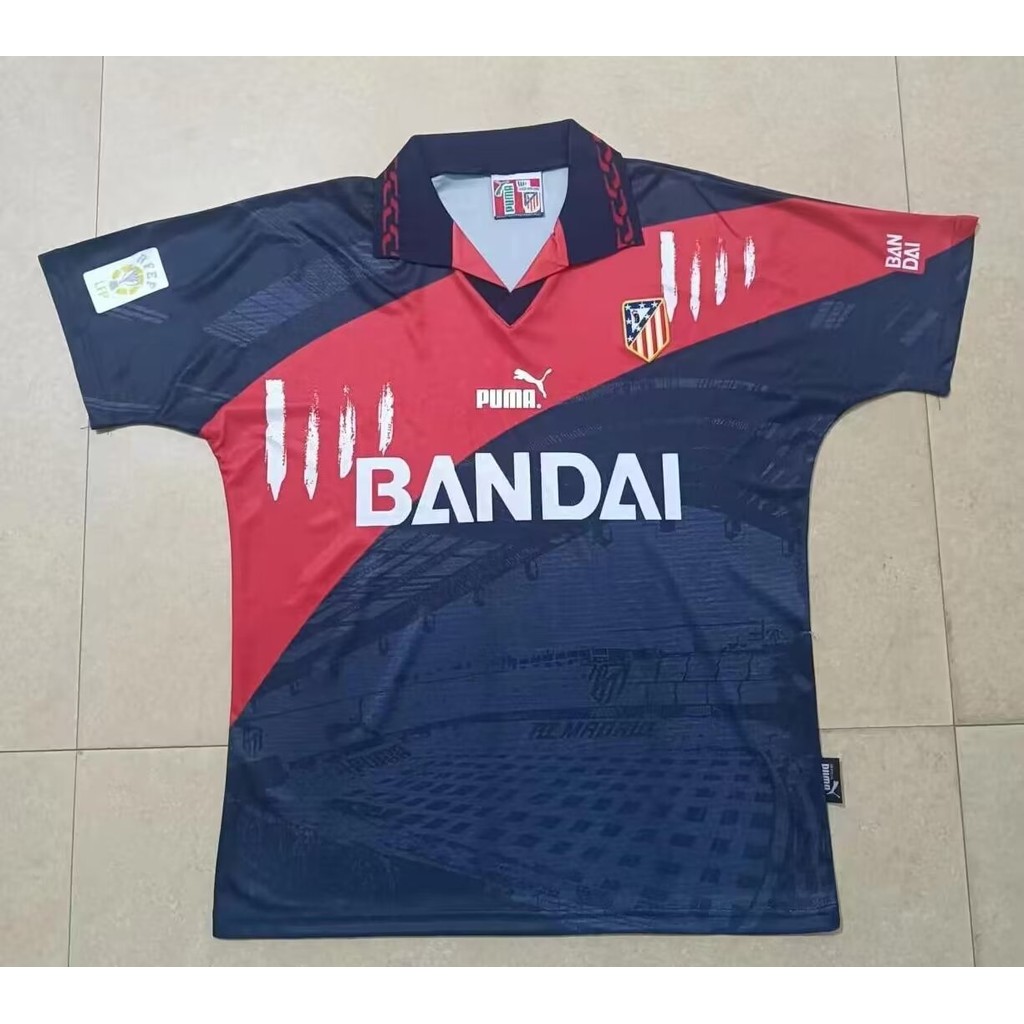 1996-97 Atletico Madrid away เสื้อยืดแขนสั้นกีฬาฟุตบอลย้อนยุค