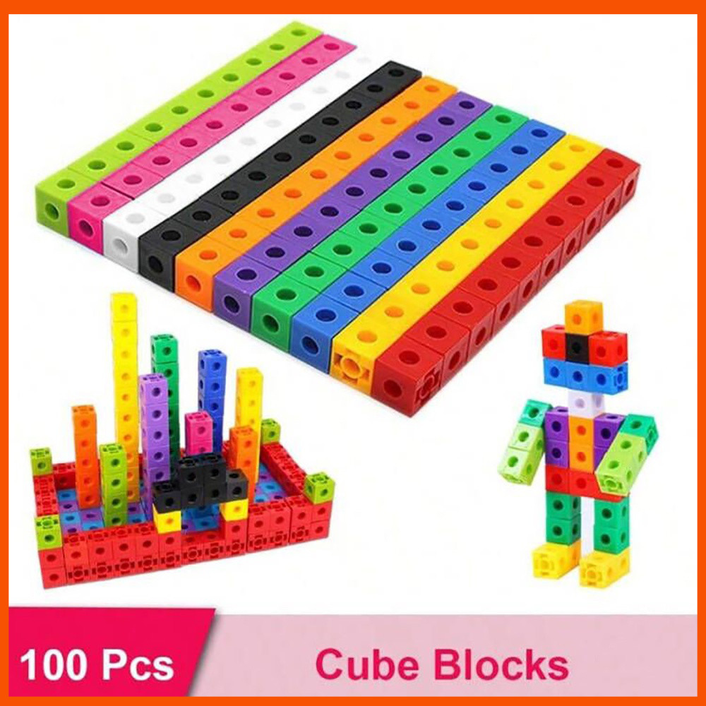 จํานวนบล็อกของเล่นเด็ก 100 PCS Linking Stacked Cube Number Block ของเล่นเพื่อการศึกษาเด็กคณิตศาสตร์ Manipulators ของเล่น