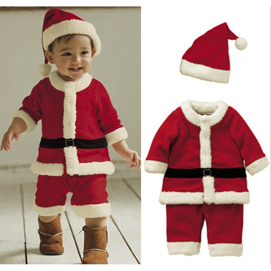 ระเบิดเด็กชายและเด็กหญิงคริสต์มาสซานตาคลอสเสื้อผ้าการแสดงชุด Romper ชุดคริสต์มาสสี่ชิ้นมีฮู้ด