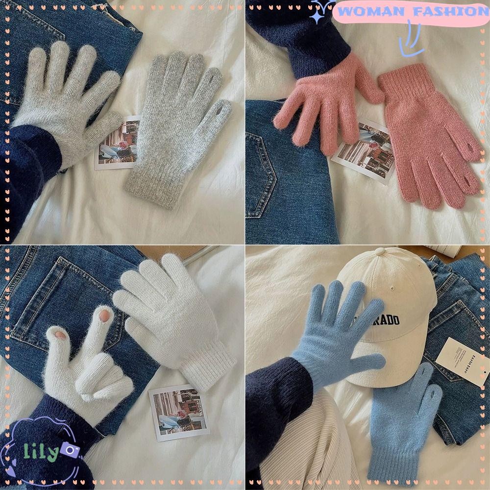 Lily ถักถุงมือ, ฤดูหนาวที่อบอุ่น INS สไตล์ฤดูหนาวถุงมือกํามะหยี่, นุ่มสีหน้าจอสัมผัสนักเรียน Mittens สําหรับหญิงสาว Maiden