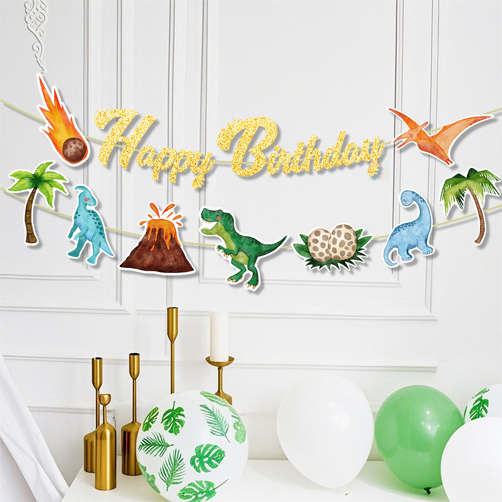 1 ชุด Comet T REX Happy Birthday แบนเนอร์กระดาษธงจี้สําหรับเด็ก Boy Birthday Party ตกแต่งอุปกรณ์